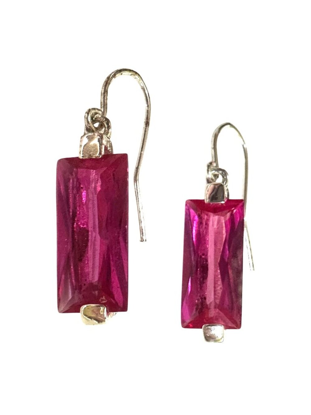 Pink Sapphire Sterling Silver Rectangle Drop Earrings Minimalist Design
